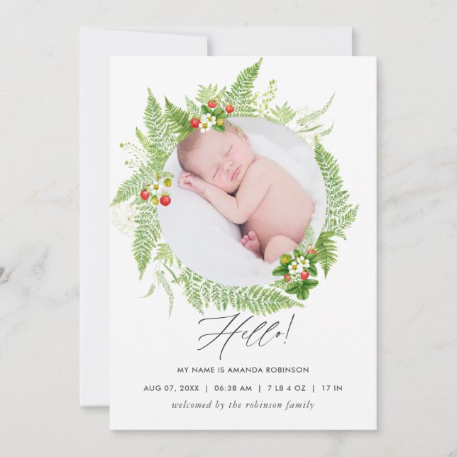 Country Greenery Birth Announcement Photo Card (Front)