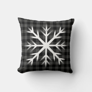 Country grey and black plaid -snow flake throw pillow