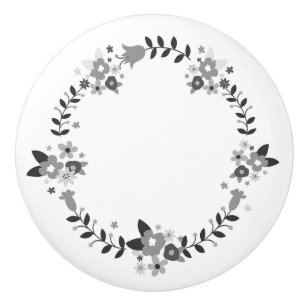 Country Grey Flower Wreath Ceramic Knob