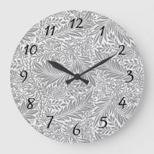 Country Grey William Morris Leaf Pattern Large Clock