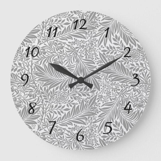 Country Grey William Morris Leaf Pattern Large Clock (Front)