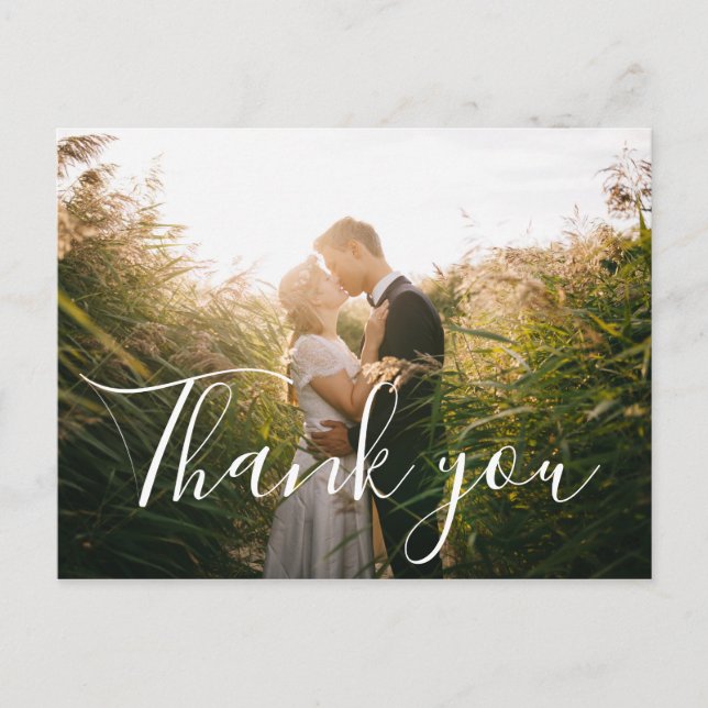 Country Hand Lettered Photo Wedding Thank You card (Front)