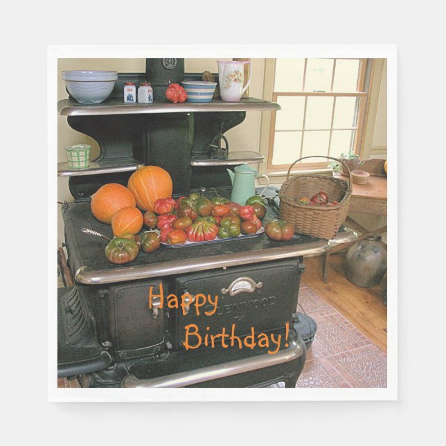 Country Harvest Cookstove Birthday Napkin (Front)
