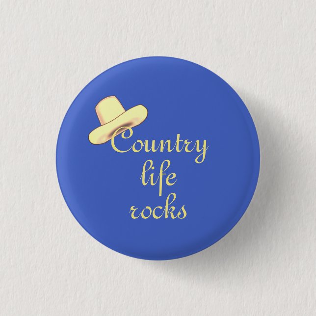 Country Hat & Calligraphy 1 Inch Round Button (Front)