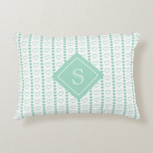 Country Heart Stripes Pattern Monogram Accent Pillow (Front)