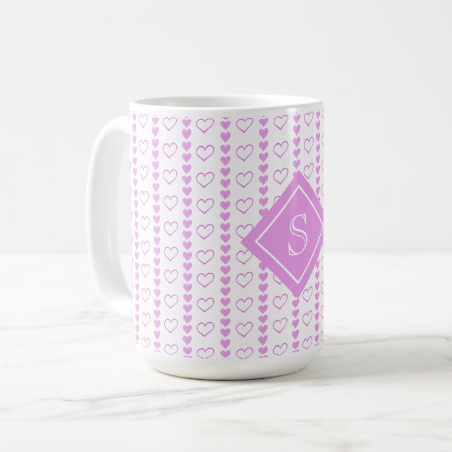 Country Heart Stripes Pattern Monogram Coffee Mug (Front Left)