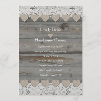 Country Hearts Lace Wood 2 Side Wedding Invitation