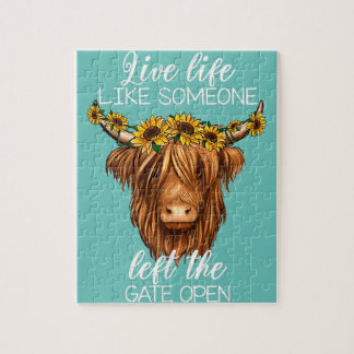 country heifer highland cow with sunflowers farm f jigsaw puzzle