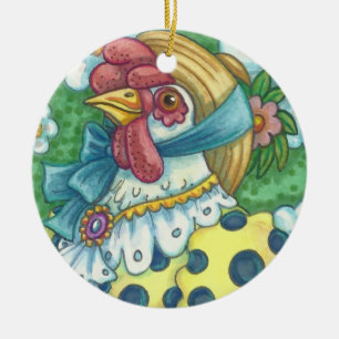 COUNTRY HEN, POLKA DOT CHICKEN ORNAMENT Round