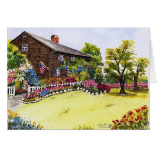 Country Home in Full Bloom Watercolor Painting