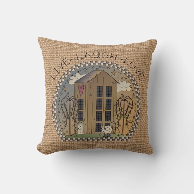 Country House Inspirational faux burlap pillow (Front)