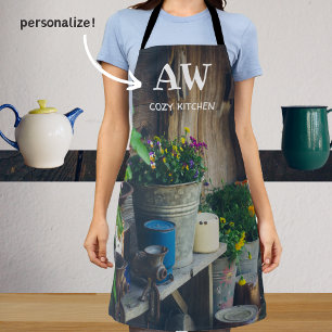 Country house porch adorned with vibrant pansies apron