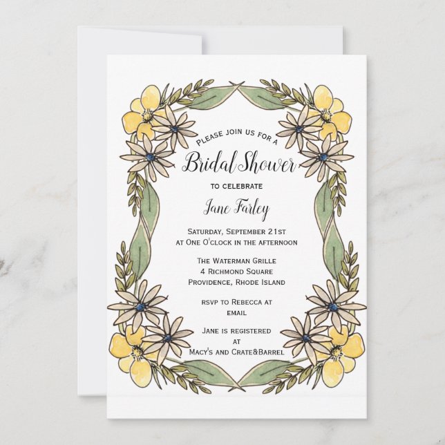 Country Ink Flowers Invitation (Front)