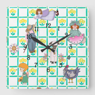 Country Kids Square Wall Clock