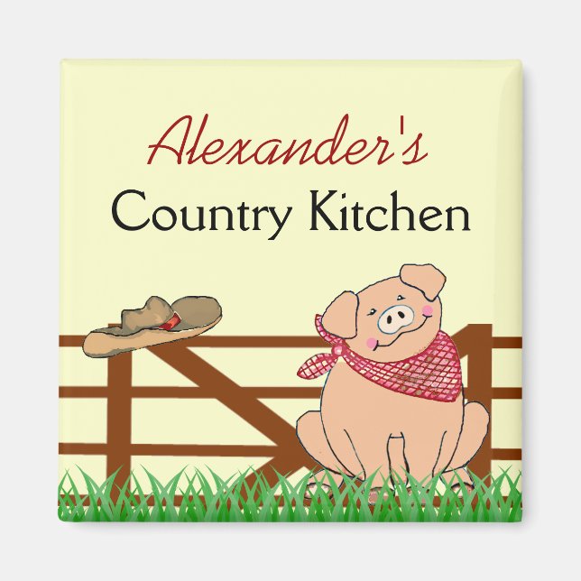 Country Kitchen- Farm Pig Personalized Magnet (Front)