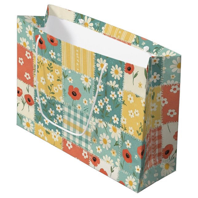 Country Kitchen Floral Pattern Large Gift Bag (Front Angled)