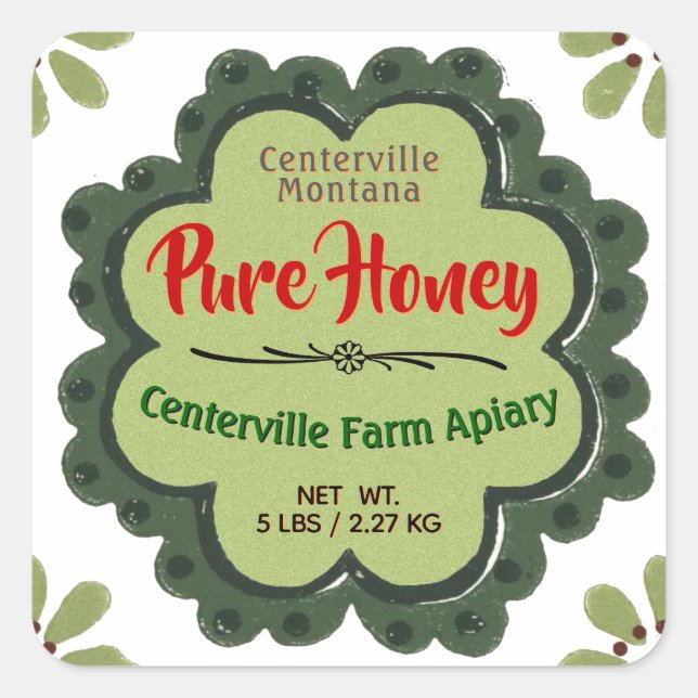 Country Kitchen Honey Jar Square Sticker (Front)
