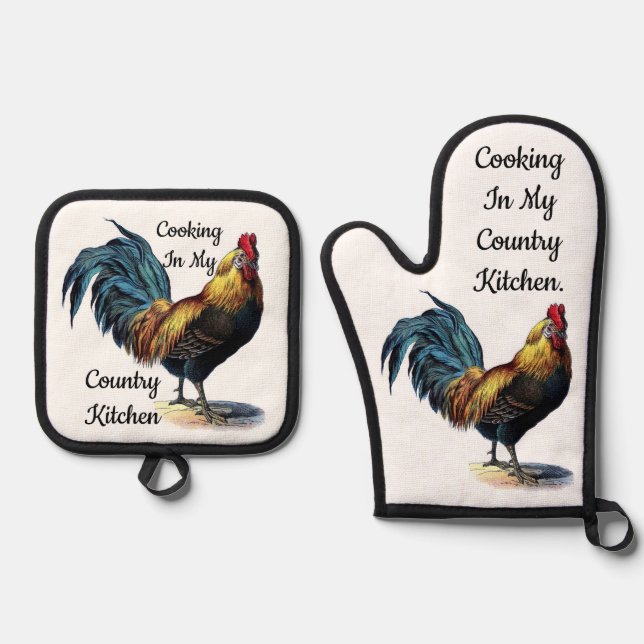 Country Kitchen Oven Mitt and Pot Holders Set (Front)