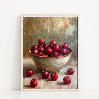 Country Kitchen Print, Rustic Cherry Still Life Pr Poster