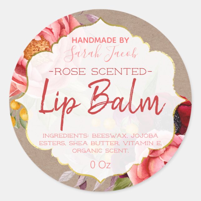 Country Kraft Floral Lip Balm Étiquette (Devant)