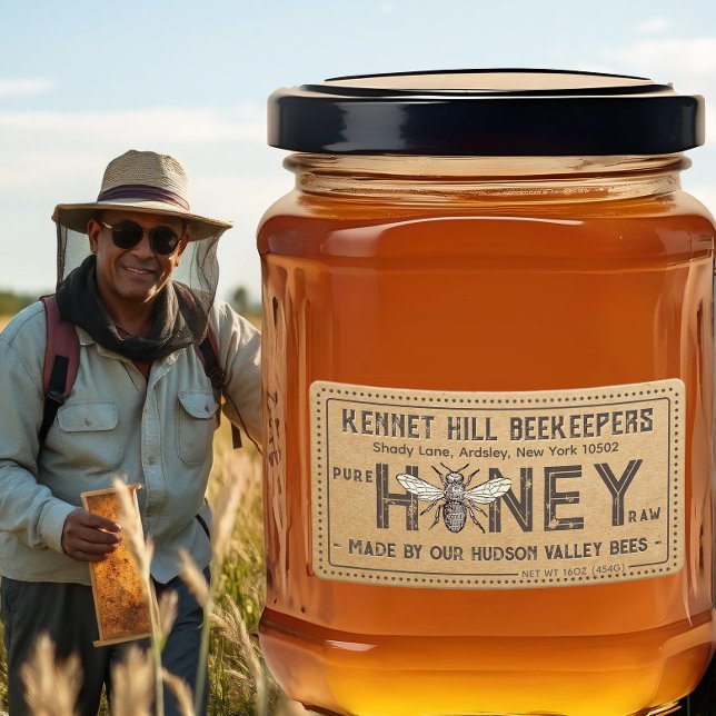 Country Kraft Grunge Farmhouse Raw Honey Label Bee (Creator Uploaded)