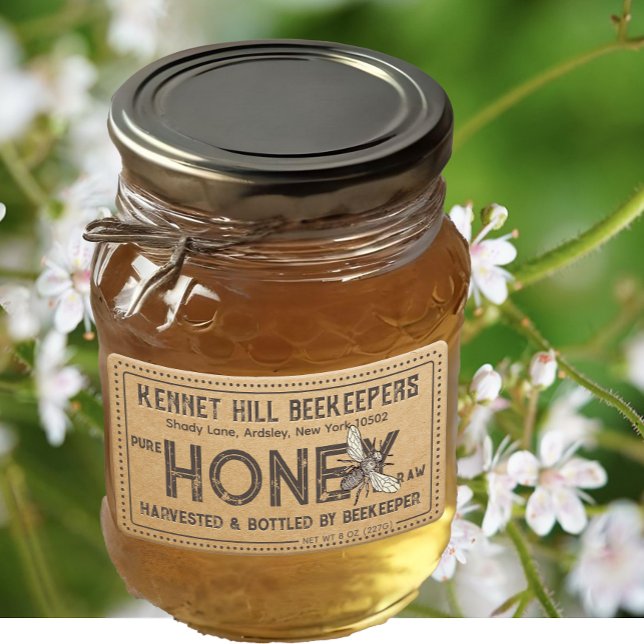 Country Kraft Grunge Ferme Étiquette de miel cru (Créateur téléchargé)