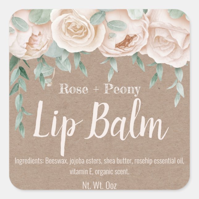 Country Kraft Pink Roses Lip Balm Tube Labels (Front)