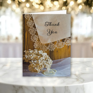 Country Lace and Barn Wood Wedding Thank You Card