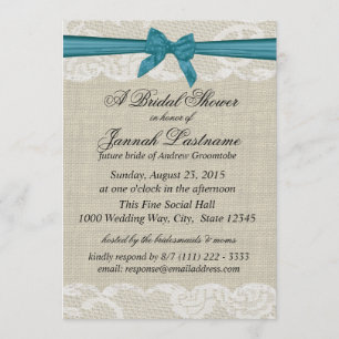 Country Lace and Burlap with Turquoise Bow Shower Invitation