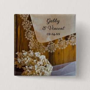 Country Lace and Flowers Barn Wedding 2 Inch Square Button