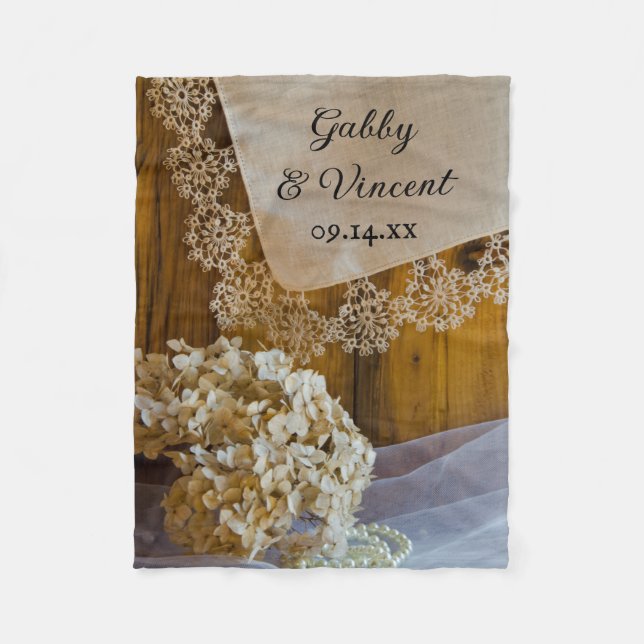 Country Lace and Flowers Barn Wedding Fleece Blanket (Front)