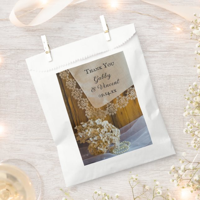 Country Lace and Flowers Barn Wedding Thank You Favour Bag (Clipped)