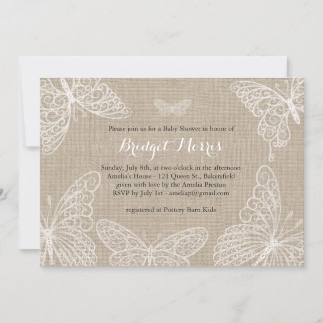 Country Lace Butterflies Baby Shower Invitation (Front)