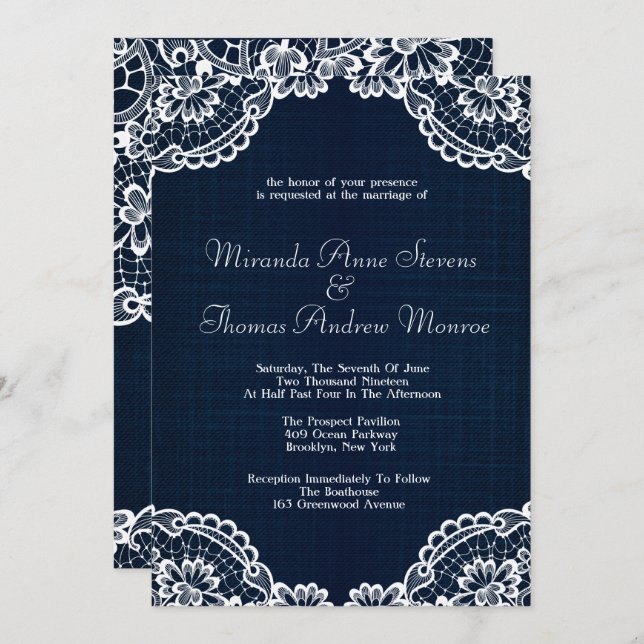 Country Lace & Denim Wedding Invitation (Front/Back)
