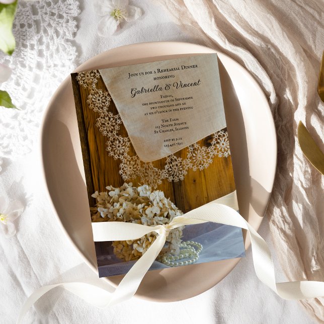 Country Lace Flowers Barn Wedding Rehearsal Dinner Invitation (Creator Uploaded)