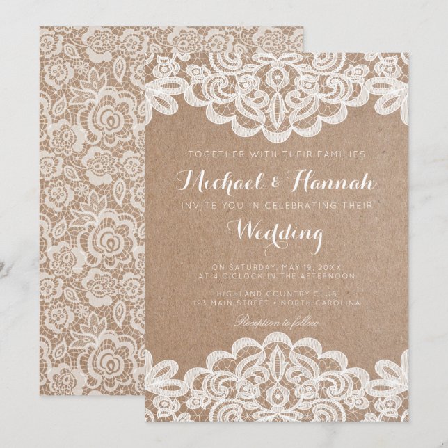 Country Lace Kraft Paper Wedding Invitation (Front/Back)
