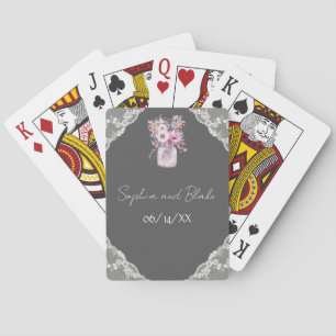 Country Lace Mason Jar Grey Wedding Playing Cards