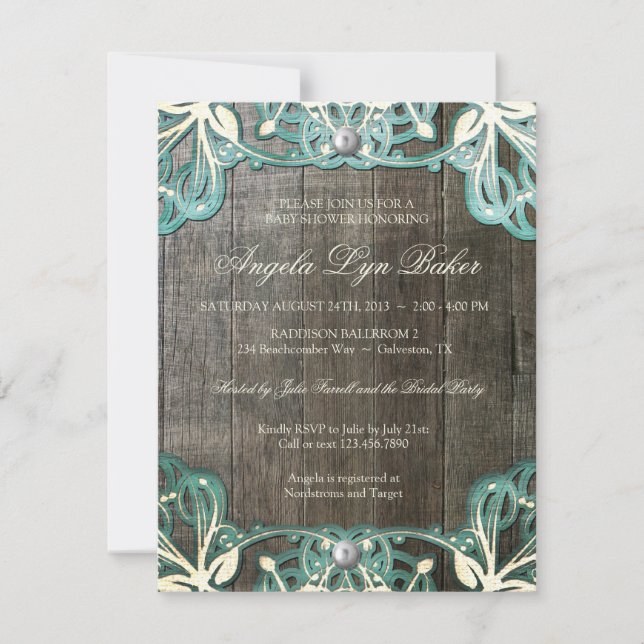 Country Lace Wood Rustic Baby Shower Invite (Front)