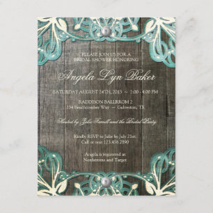 Country Lace Wood Rustic Bridal Shower Invite