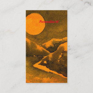 Country lake at night with hunters or harvest moon business card