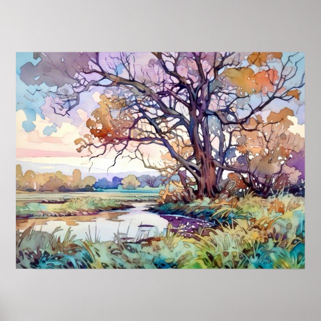 Country Landscape Watercolor  Poster (Front)
