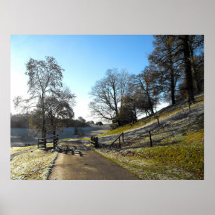Country lane in a frosty landscape poster