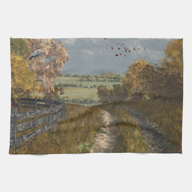 Country Lane in Fall Kitchen Towel (Horizontal)