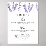 Country Lavender Drink Menu Poster<br><div class="desc">Country Lavender Drink Menu Poster. This elegant and classy design is created with purple lavender watercolor flowers. Customize this poster with the drinks you will have at your party. This poster is versatile and will complement just about any party you are having. It's designed to coordinate with our black and...</div>