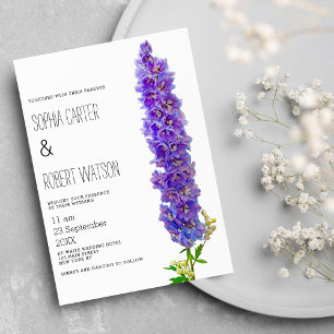 Country lavender purple delphinium flower wedding invitation