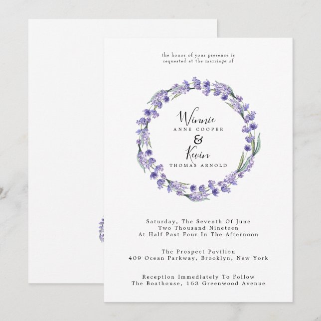 Country Lavender Wreath Wedding Invitation (Front/Back)