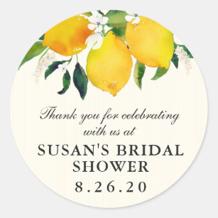 Country Lemon and Flowers Bridal Shower Favour Classic Round Sticker