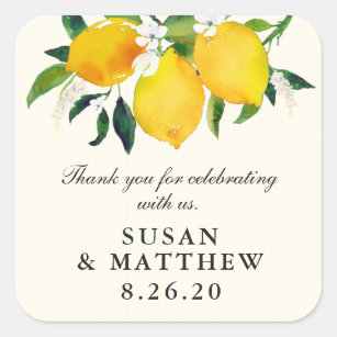 Country Lemon and Flowers Wedding Favour Square Sticker