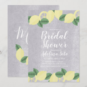 Country Lemon Boho Watercolor Stone Bridal Shower Invitation