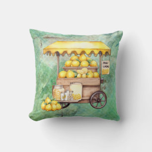 Country Lemon Cart Watercolor Throw Pillow